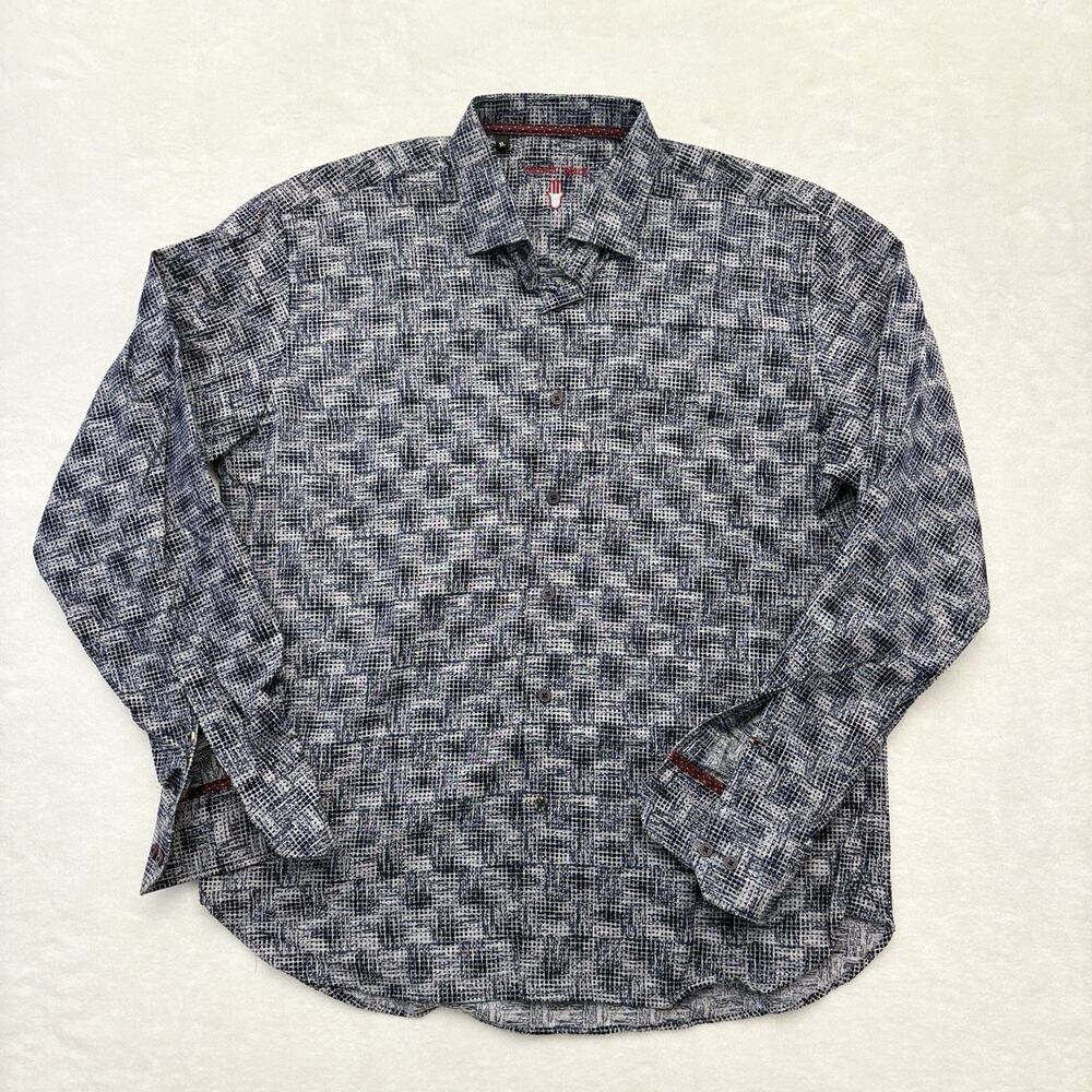Visconti Velvet Flocked Dress Shirt Long Sleeve Button Up Gray Navy Mens XL